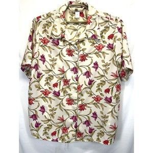 Jordan Women Size 2X Shirt Button Up Floral Blouse Short Sleeve RN64136 w/defect